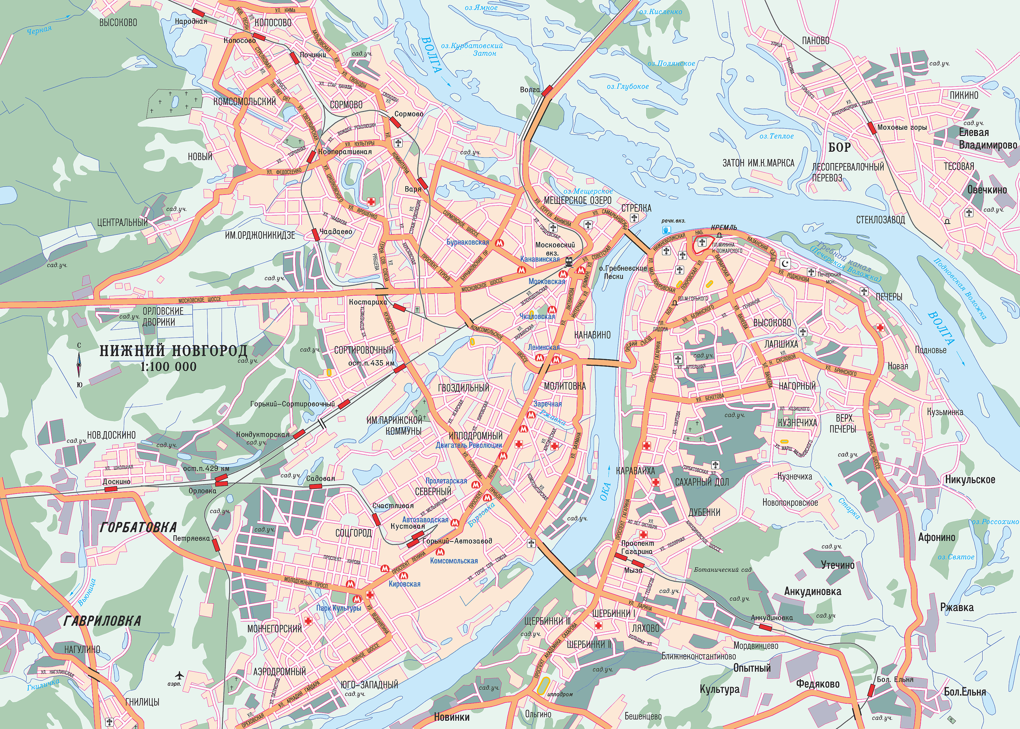 карта Нижнего Новгорода с улицами