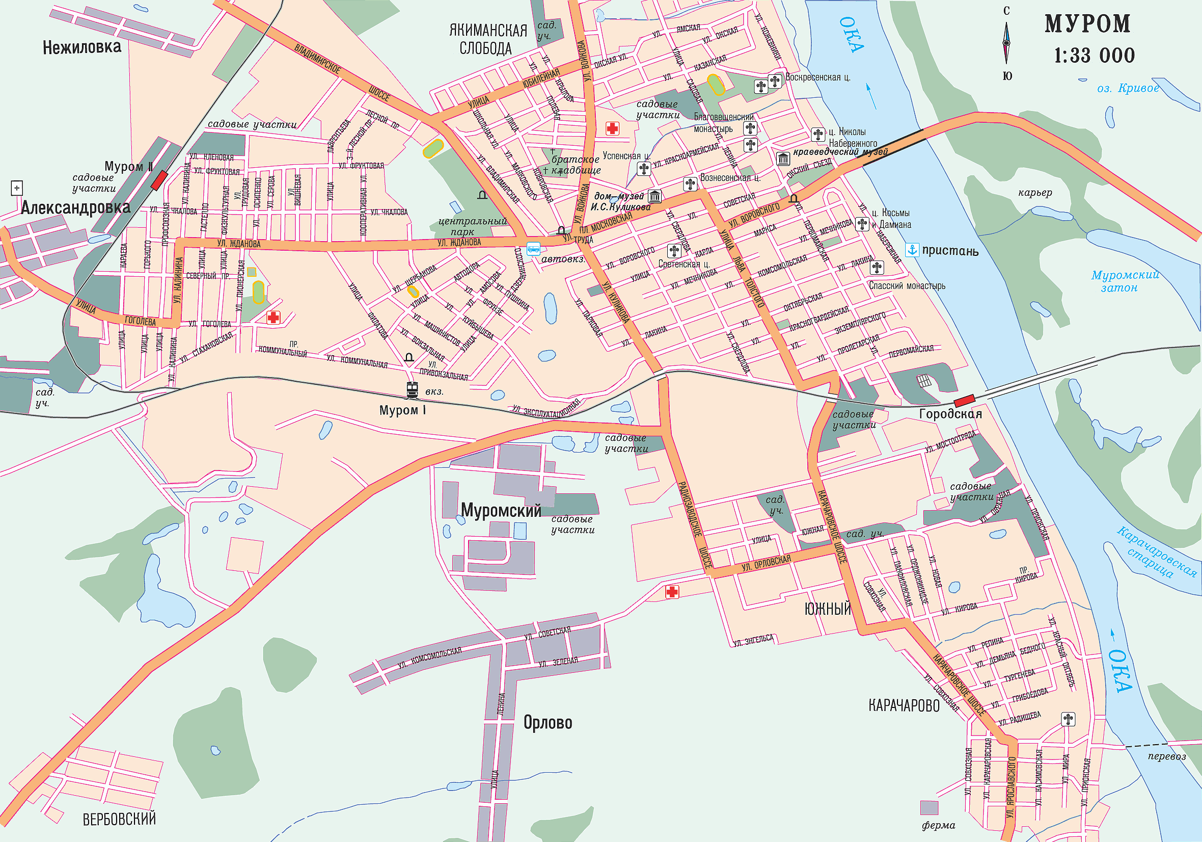 Детальная карта Мурома с улицами