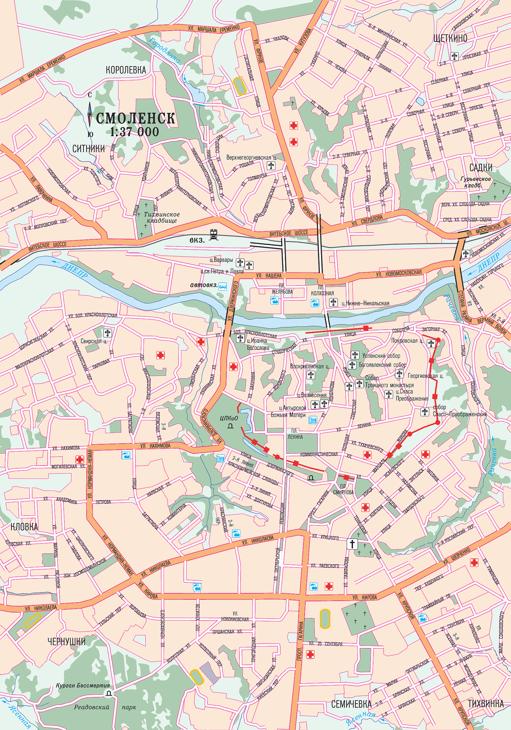 Подробная карта Смоленска с номерами домов